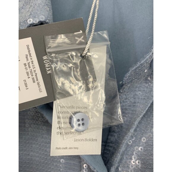 Worthington x Jason Bolden Top Blue Sequin Button Down Long Sleeve - Picture 5 of 11